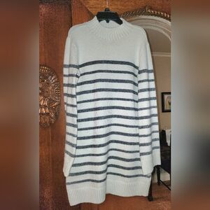 Steve Madden White Gray Striped Mock Turtleneck Sweater Dress Sz S Cute!